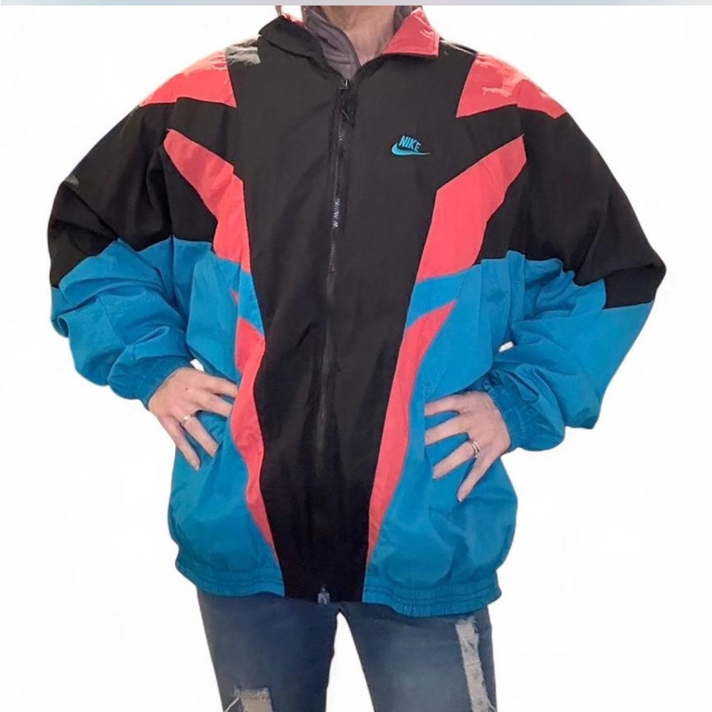 Vintage 90s Nike Color Block Windbreaker Red Blue Black Retro Zip Jacket